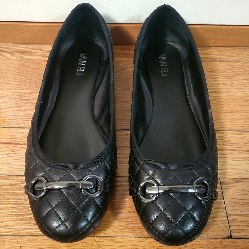 VANELI Quilted Leather Shoes Ballet Flats Black Size 8.5